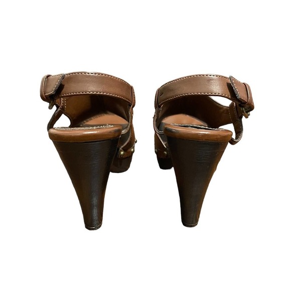 Chaps Women's Sarista Brown Vegan Leather Peep Toe Heels Studded Accents Size 6B - Picture 4 of 8